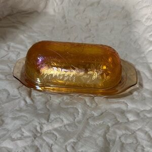 Jeanette Glass Amber Glass Butter Dish